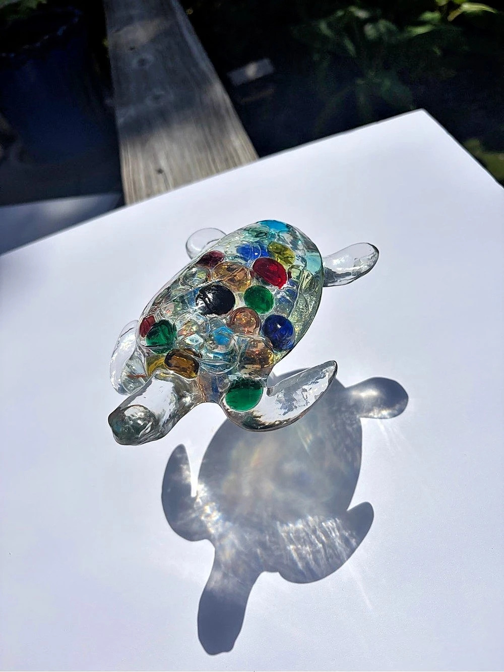 Handmade Sea Turtle Marble Art Glass & Resin Sculpture One of a Kind
